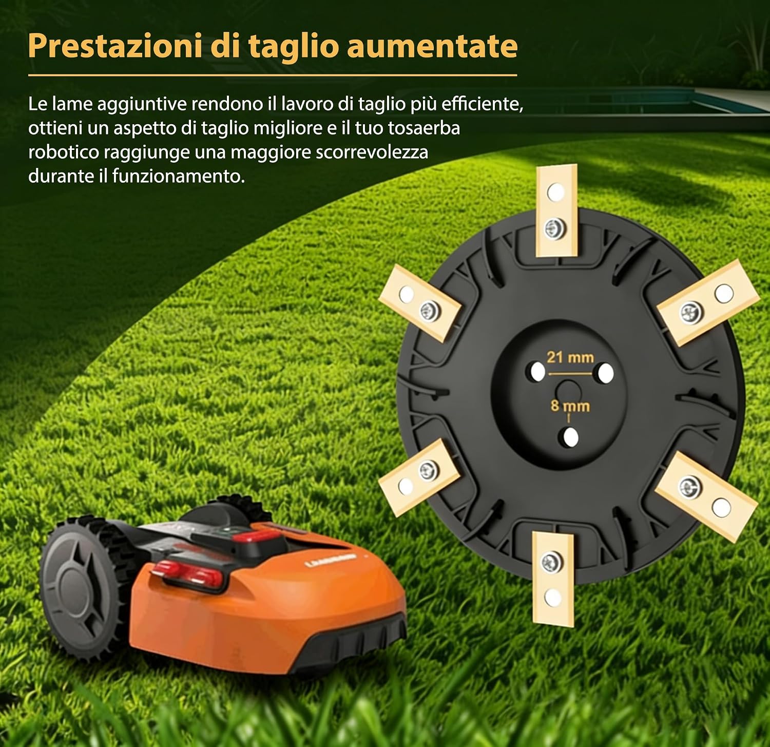 Detalle de Dischi Lama + 6 Pezzi Lame Compatibili Worx Landroid S&M (fino all'anno 2020), Landxcape, Kress e Einhell