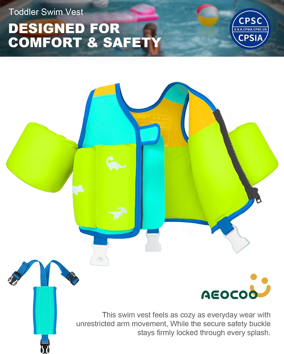 Thumbnail 1 de Kids Pool Floaties 1-9 Years Old Toddler Swim Vest with Adjustable Buoyancy and Crotch Strap