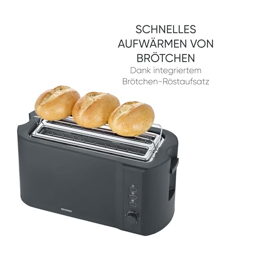 Detalle de SEVERIN Toaster Langschlitz 4 Scheiben AT 2591 – matt-schwarz, inkl. Brötchenaufsatz