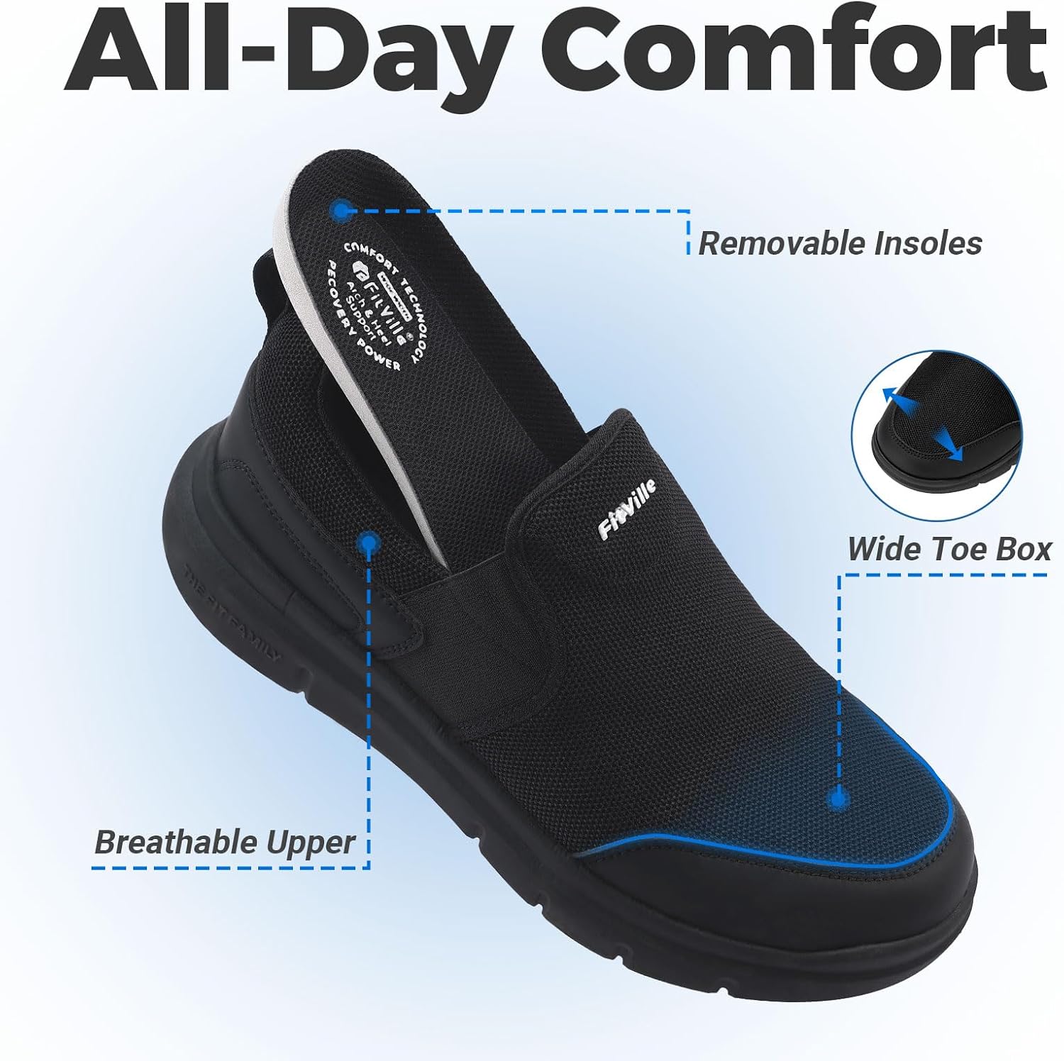 Detalle de FitVille Slip-On Sneaker Herren in Extra Weite (bis 4E) – rutschfeste Walkingschuhe mit atmungsaktivem Obermaterial