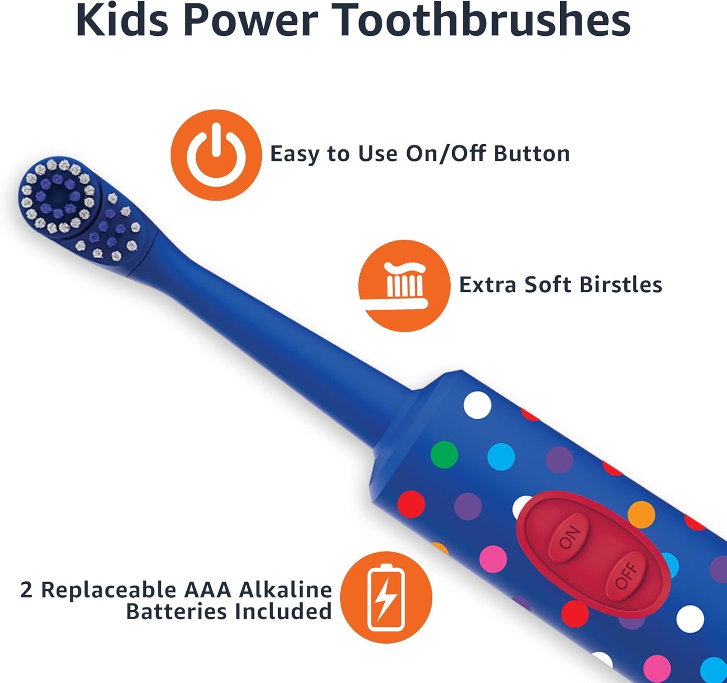 Detalle de Amazon Basics Kids Battery-Powered Toothbrush Set (Ages 4+) — 2 Count