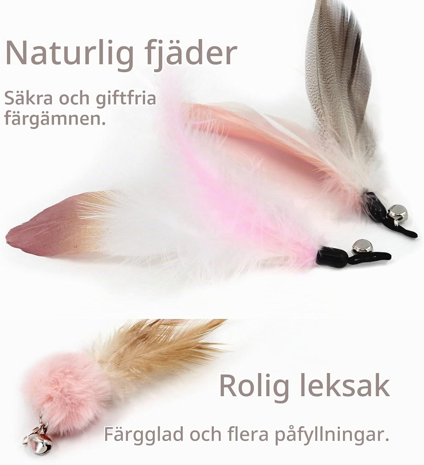 Thumbnail 2 de SONGWAY kattleksak med 6 reservfjädrar, rosa naturfjädrar och bjällror