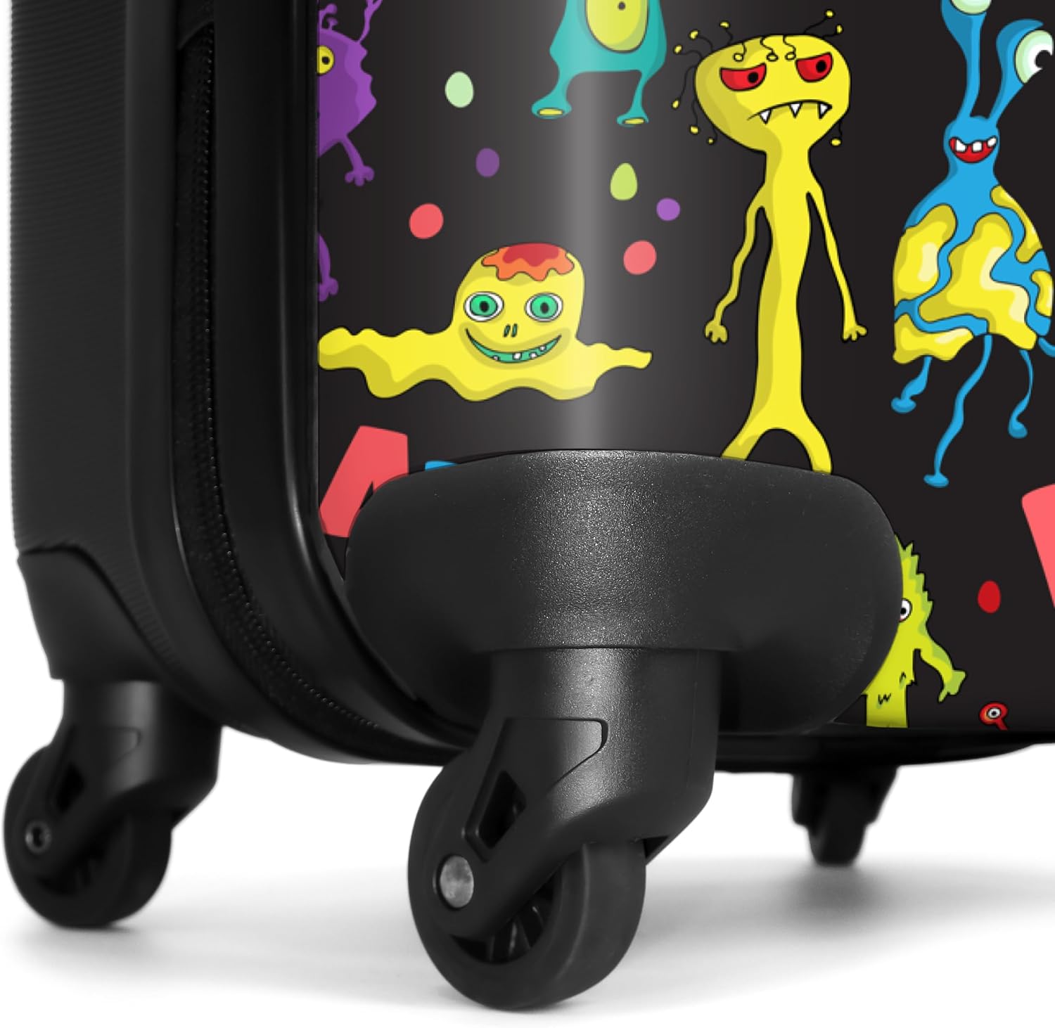 Detalle 2 de Valigia Bambini NoBoringSuitcases.com grande con serratura TSA, 67 cm e 72 L (Mostri - Nero)