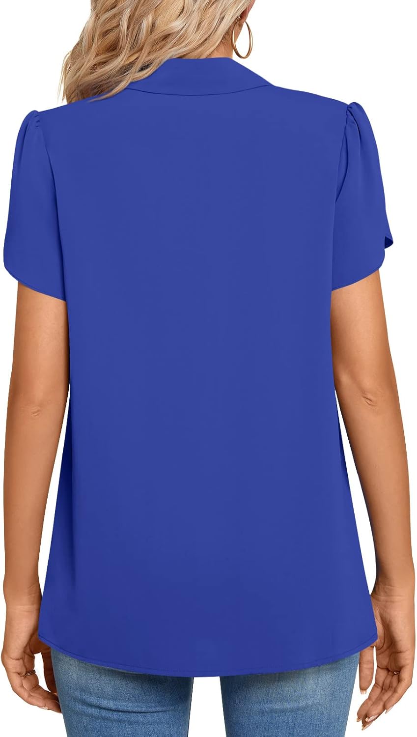 Detalle de Aodemo Women's Summer Collared V Neck Chiffon Blouse Dressy Business Tunic