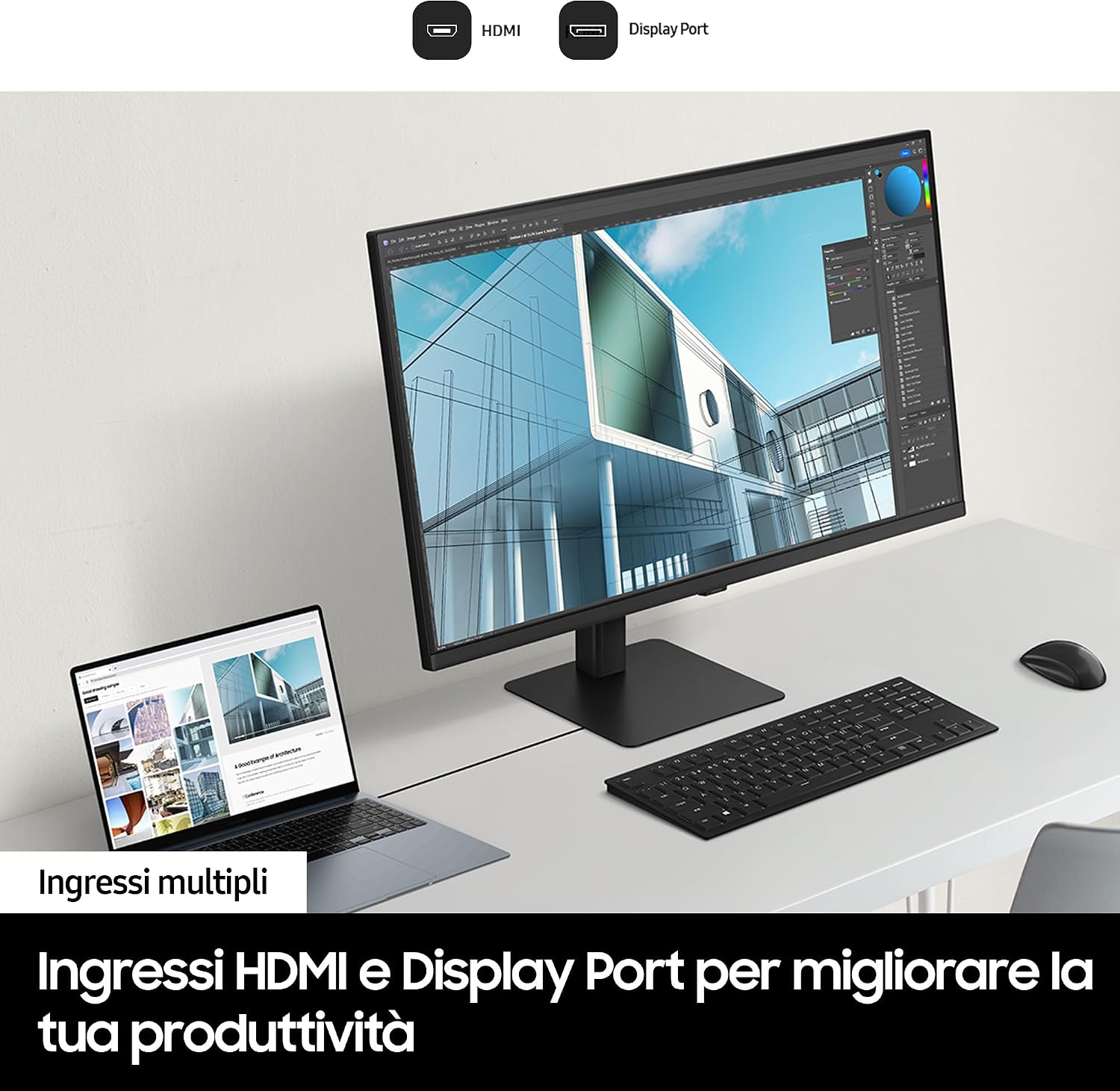 Detalle de Samsung ViewFinity S7 (S27D702) monitor 27” 4K UHD IPS con HDR10, HDMI e DisplayPort