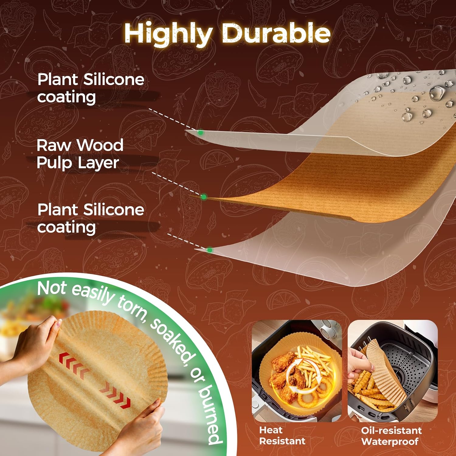Thumbnail 2 de ctizne Air Fryer Liners Disposable 150Pcs 8" Square (5-8QT) – Leak-Proof Parchment Paper for Easy Cleanup
