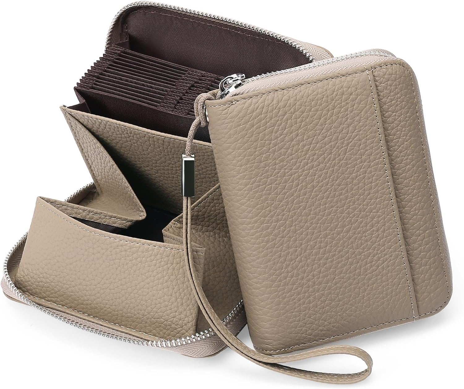 Detalle de SENDEFN Damen-Geldbeutel aus Leder mit RFID-Schutz und Reißverschluss (14 x 10,5 x 4 cm)