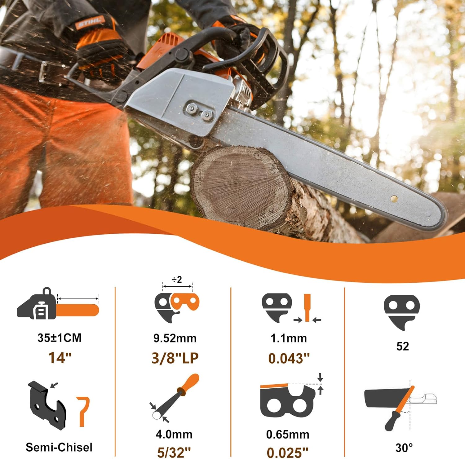 Thumbnail 1 de Kit 4 catene mini motosega 14 pollici (35 cm) 3/8” LP, 0.050” (1,3 mm), 52 maglie di trasmissione