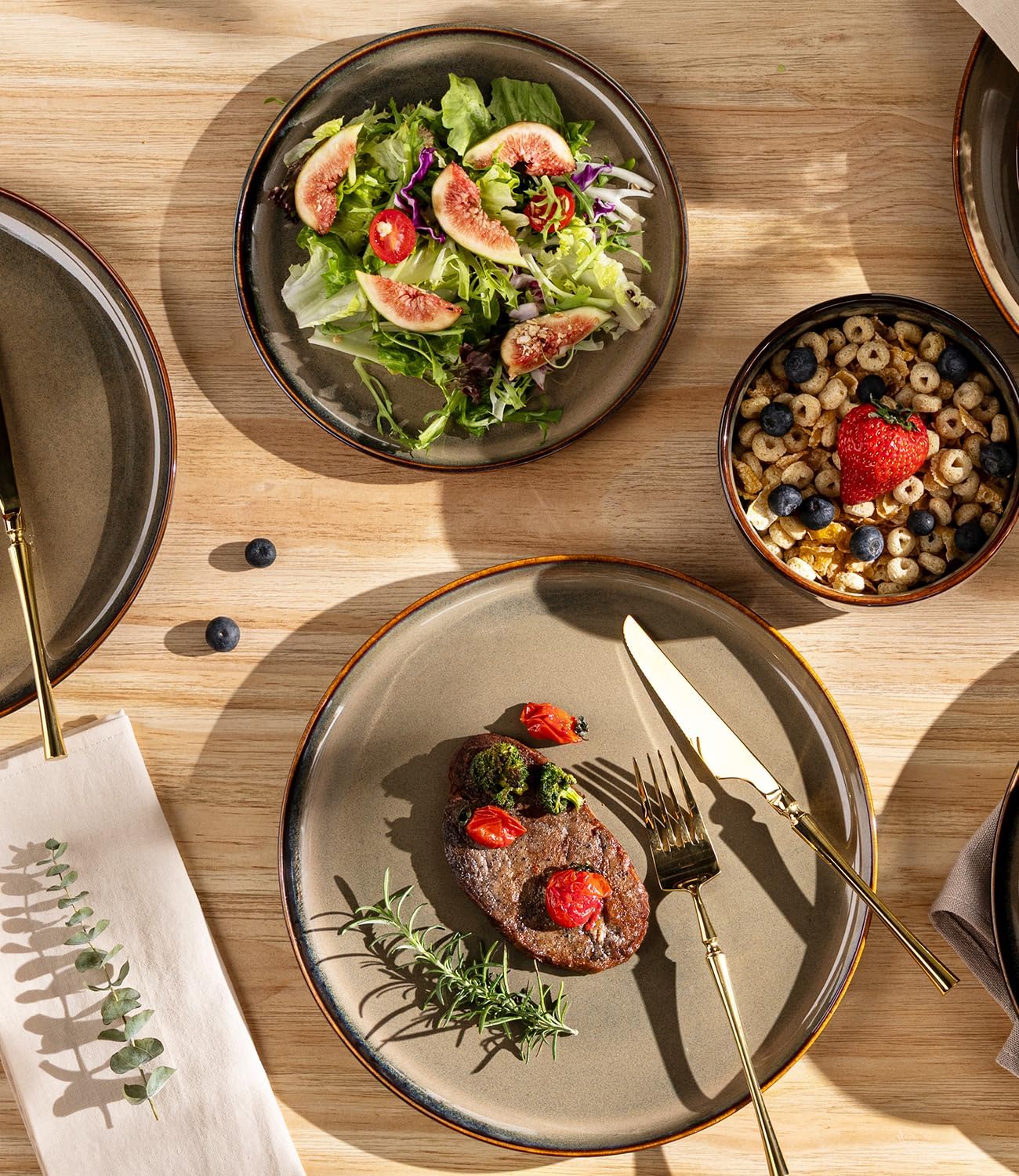 Thumbnail 2 de TheTerra Ceramic Dinnerware Sets for 6 (18-Piece) Handmade Reactive Glaze Plates & Bowls — Coca Mocha