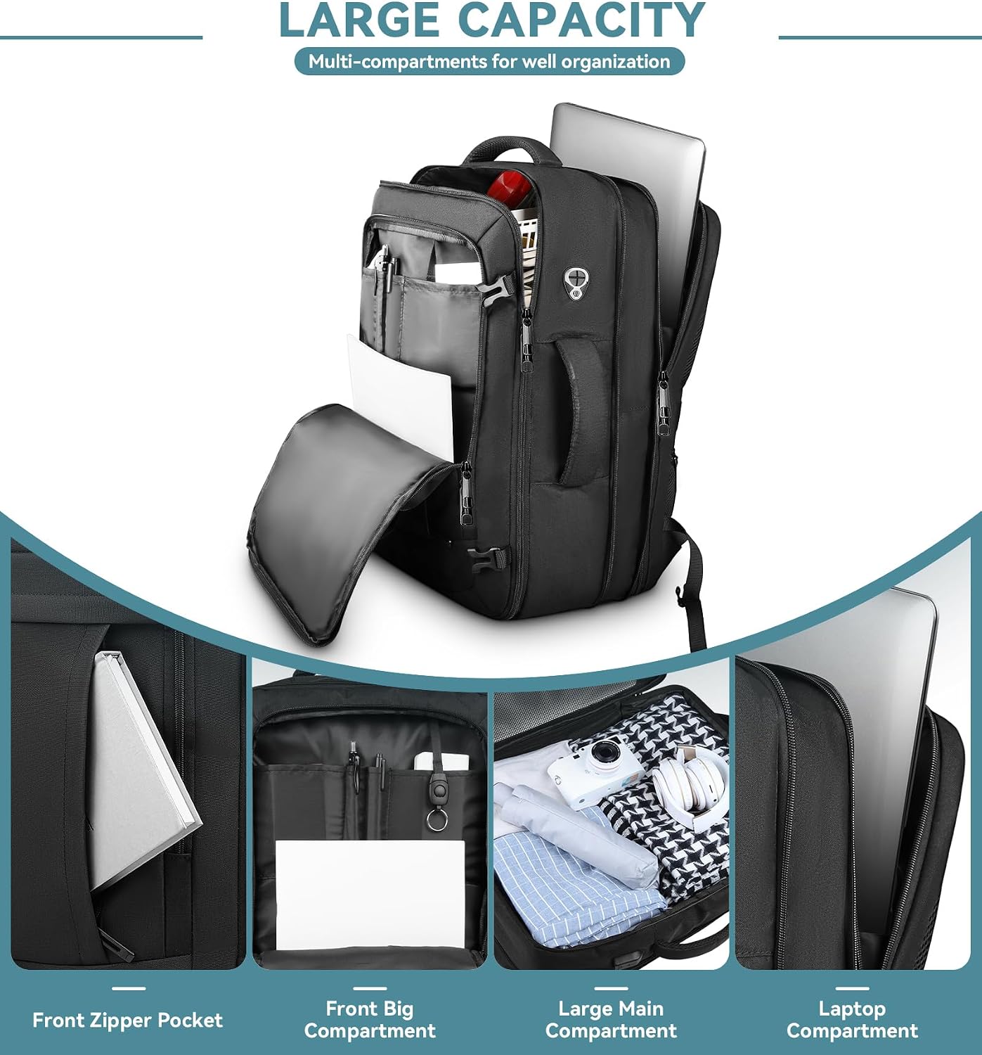 Detalle de AREYTECO Travel Backpack 50L expandable laptop backpack