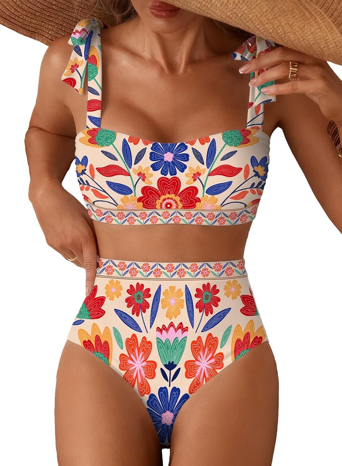 Thumbnail 6 de Herseas Women’s Tie-Shoulder Striped Bikini Set (2-Piece, High-Waisted)