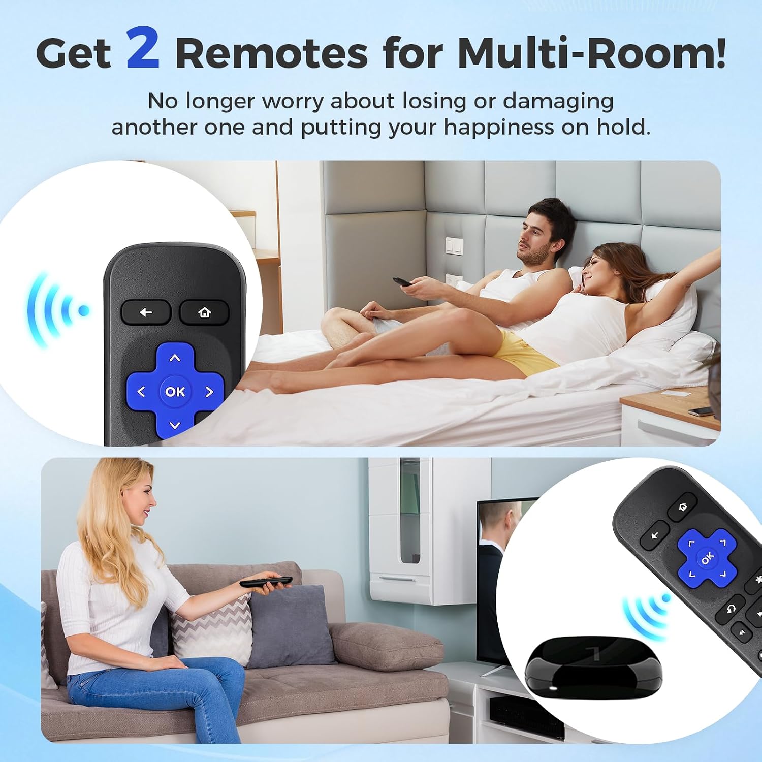 Detalle de Replacement Roku Remote (2-Pack) for Roku Box/Express/Premiere — Not for TVs or Sticks