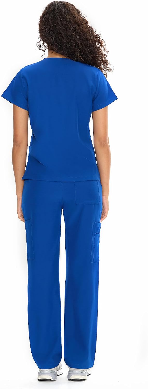 Detalle de COZYFIT Scrubs for Women Set: V-Neck Top & Straight Leg Pants with 9 Pockets