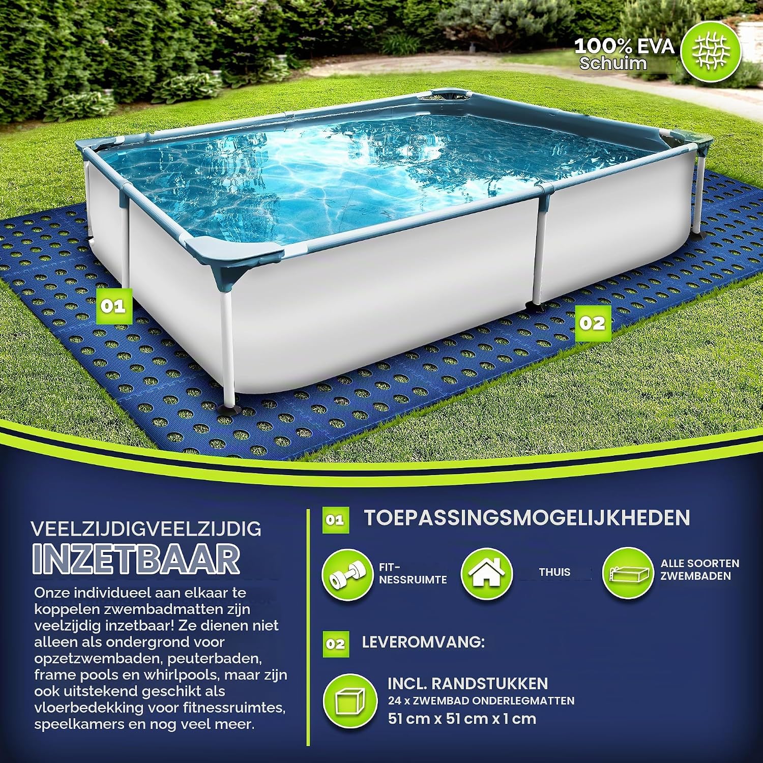 Thumbnail 6 de tillvex zwembadbodemmat 24-delig, 51 × 51 cm, EVA met drainagegaten