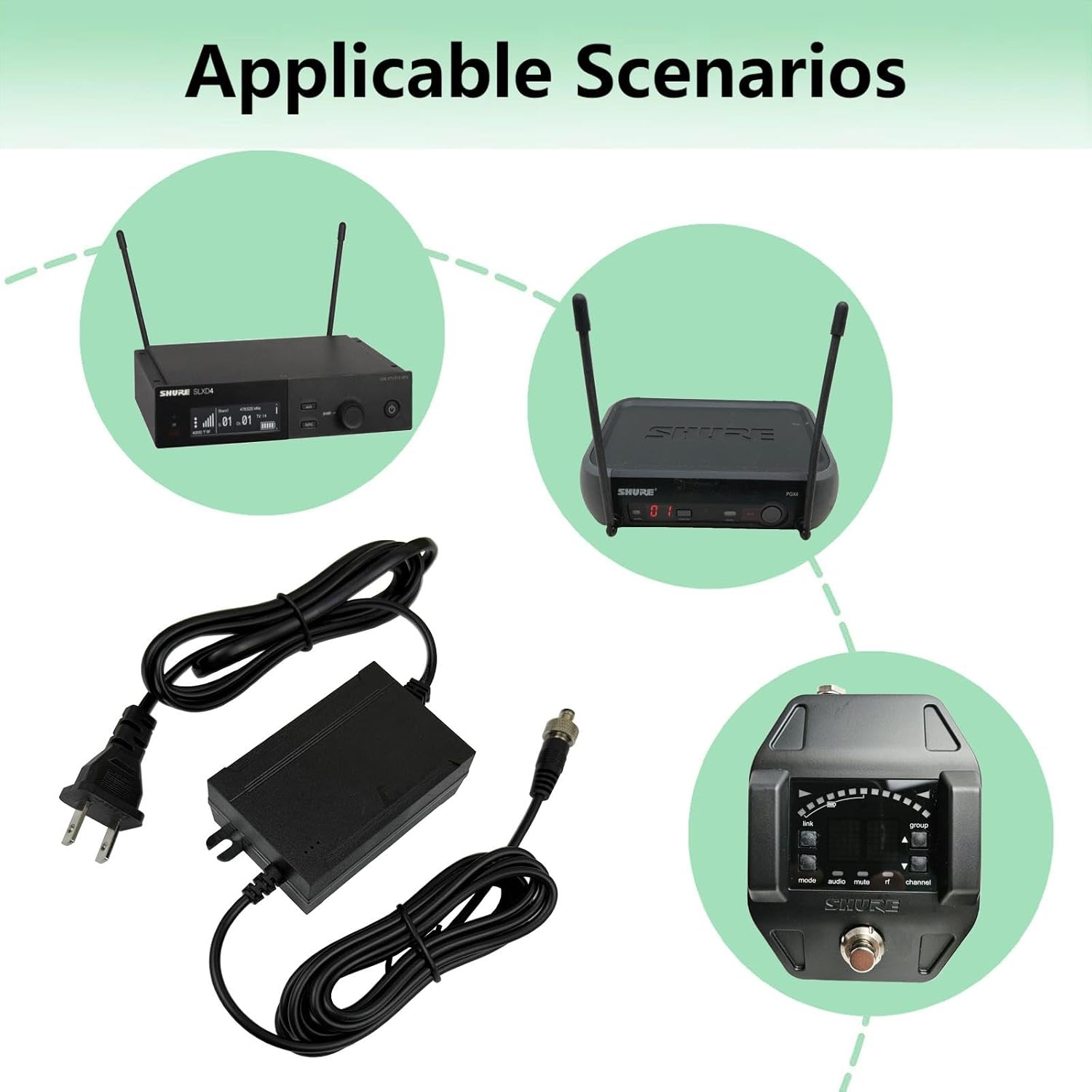 Detalle de MZSZYH D1500600 15V AC/DC Power Adapter for Shure GLX4 and ULX4 Receivers