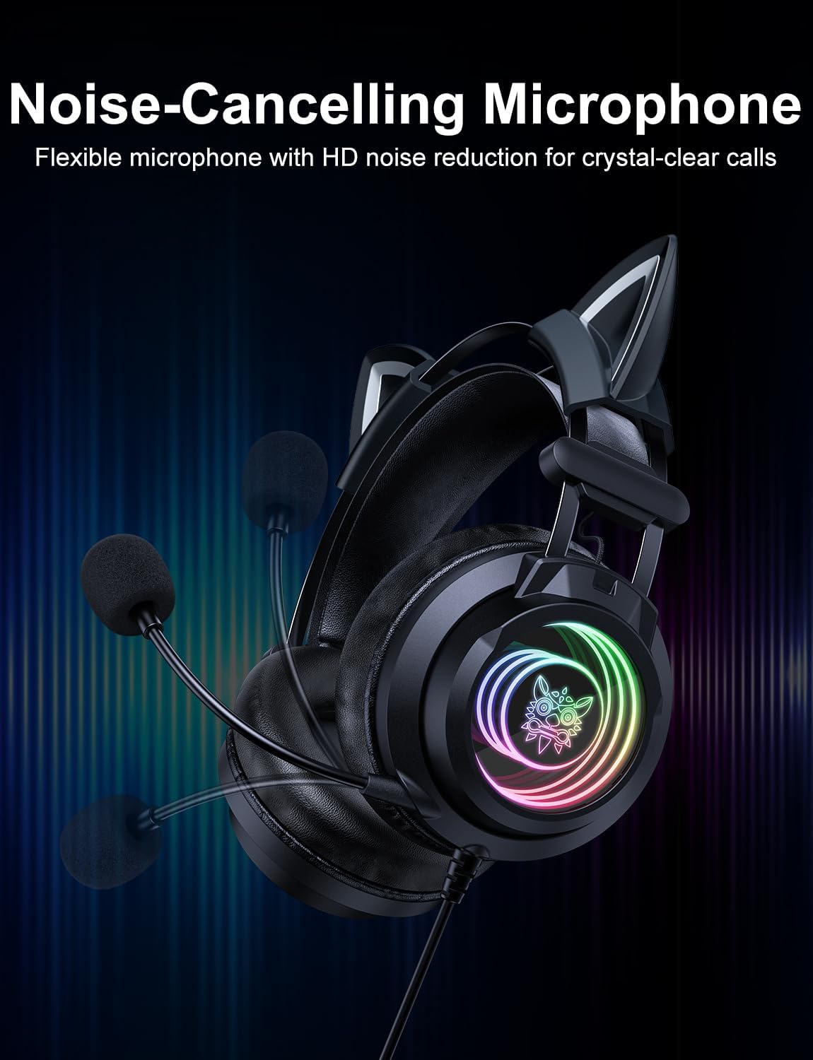 Thumbnail 4 de ONITOON Gaming Headset with Detachable Cat Ears, Detachable Microphone & Abyssal Mirror RGB