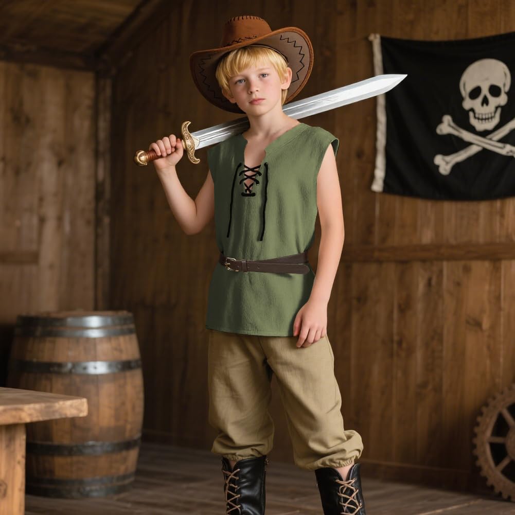 Thumbnail 4 de AYBUY Costume Medievale da Ragazzo per Bambini — Tunica e Gilet in Cotone