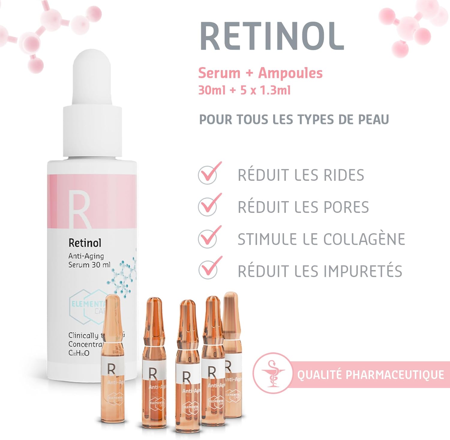 Thumbnail 1 de Coffret sérum au rétinol Visage Femme Elemental Care (1 sérum + 5 ampoules) – soin anti-âge et sébum