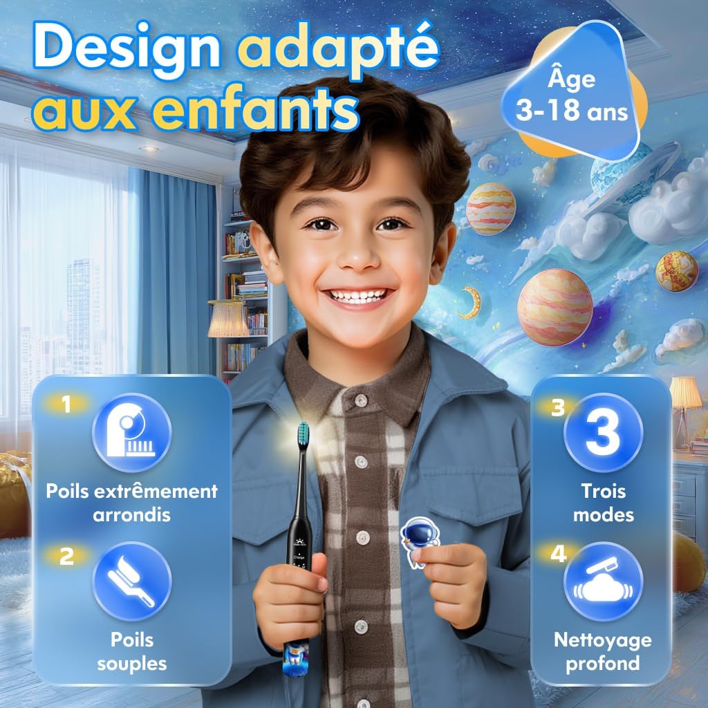 Detalle 2 de Brosse à dents électrique enfant 4 têtes 🪥