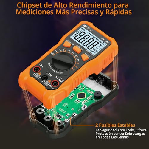 Detalle de Neoteck Multímetro Digital 2000 Contadores con Pinza de Cocodrilo – Tester Eléctrico para CA/CC, NCV, Temperatura y Más