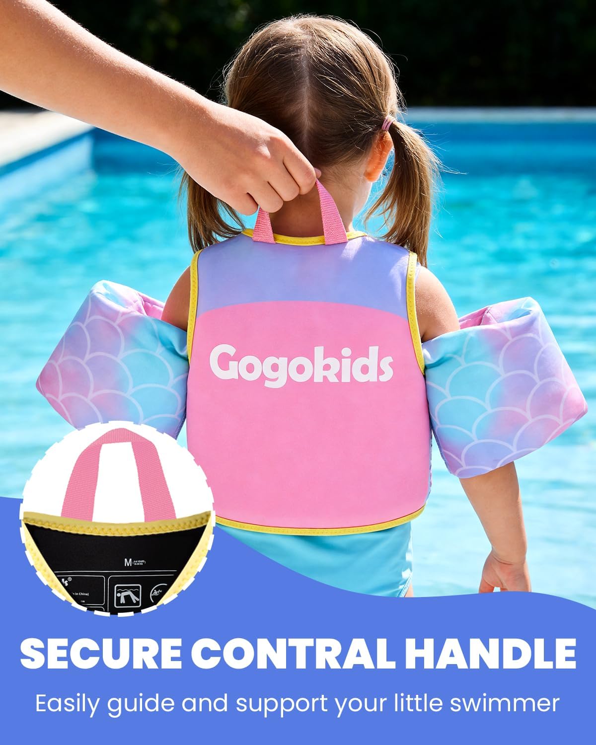 Detalle de Gogokids Kids Swim Vest with Arm Bands for Toddlers (2–6 Years) – 8-Block Buoyancy, EN13138-1 Certified