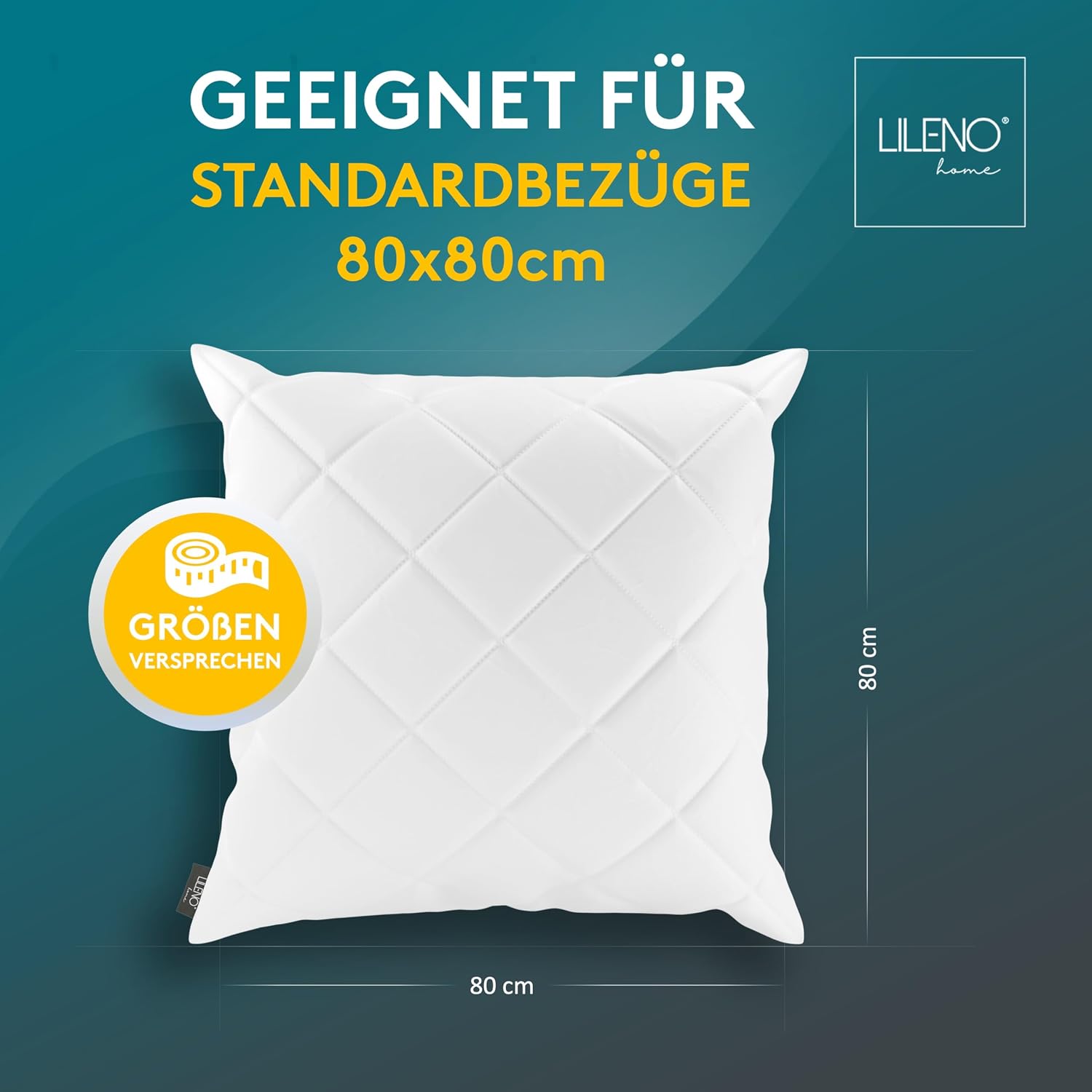 Detalle de LILENO HOME 4er Set Kissenfüllung 80 x 80 cm – waschbar bis 95°C, flauschig-weiche Polyesterfüllung für Allergiker