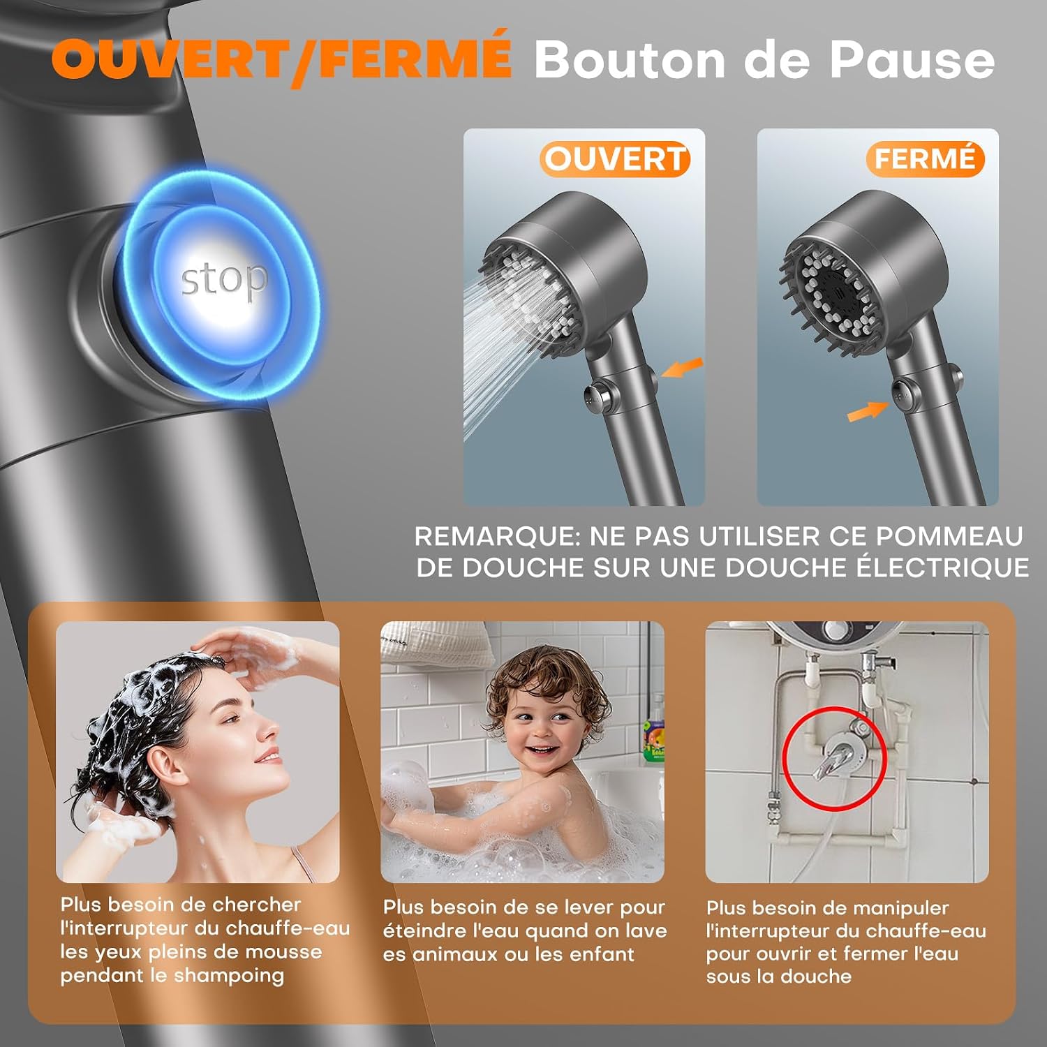 Thumbnail 5 de FEELSO Pommeau de Douche Anti Calcaire - Filtre à 15 Couches, Haute Pression