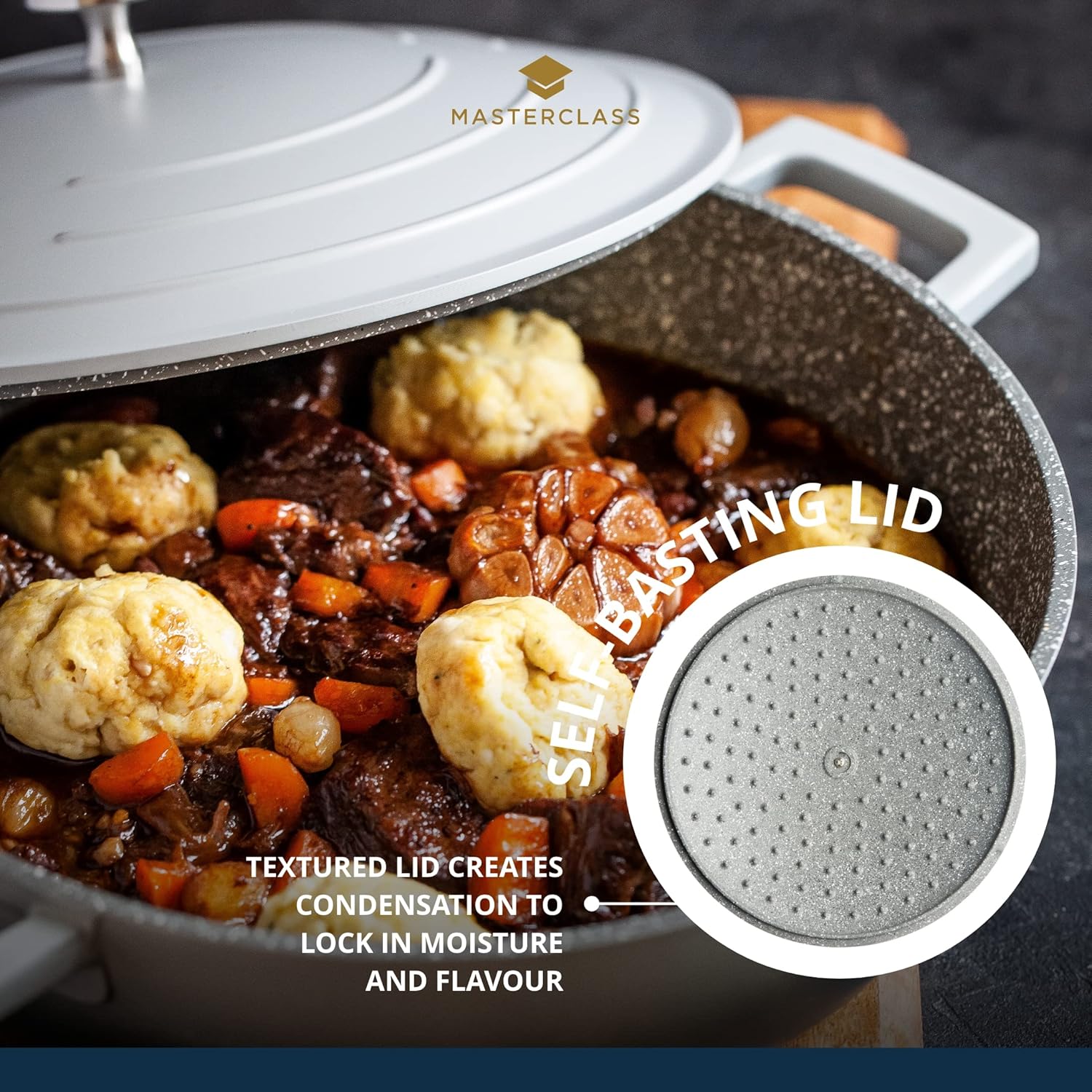Detalle de MasterClass Casserole peu profonde avec couvercle 4L/28 cm en fonte d'aluminium légère – Grey Ombre