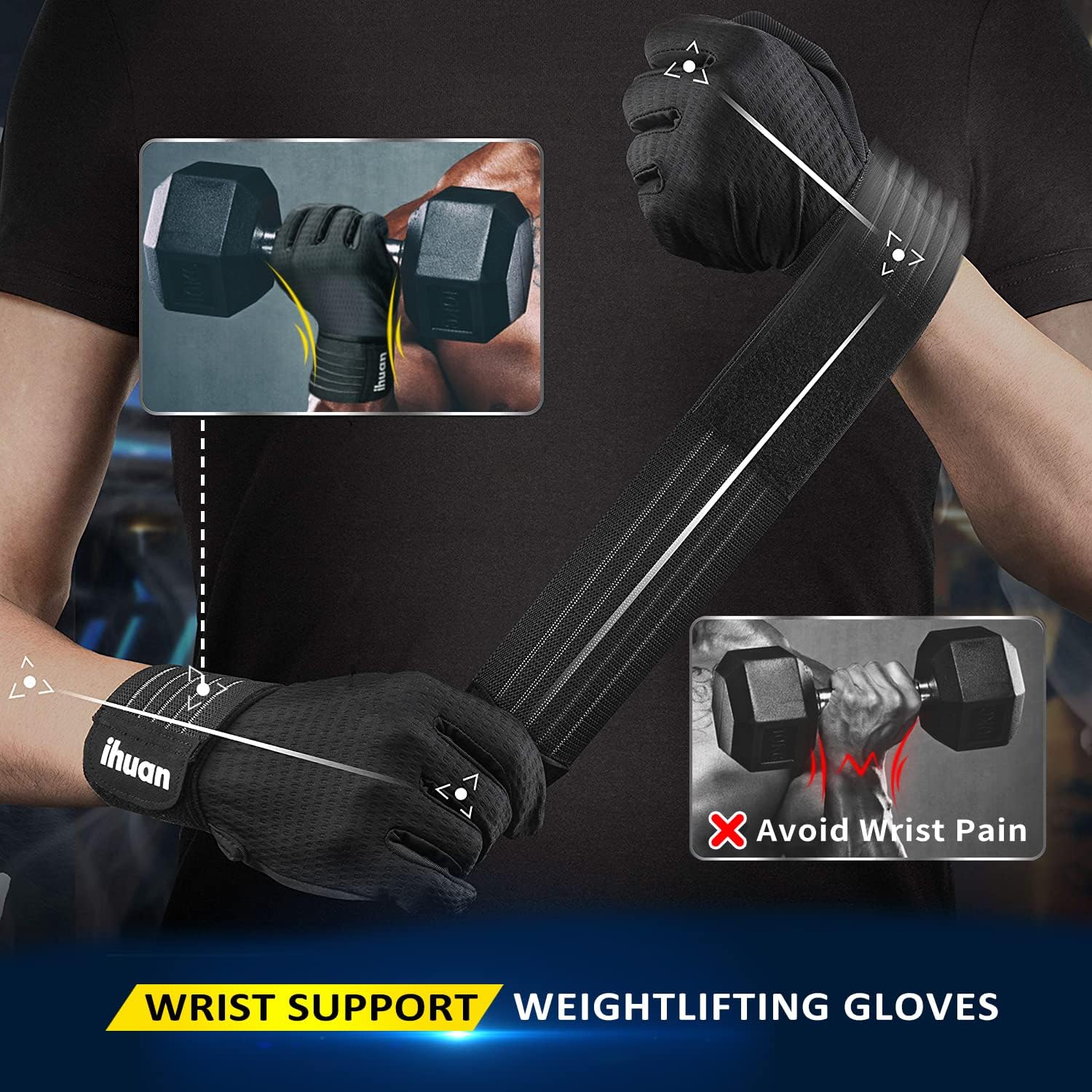 Detalle de ihuan full finger workout gloves xl Full-Finger Weightlifting Gloves with Wrist Wraps