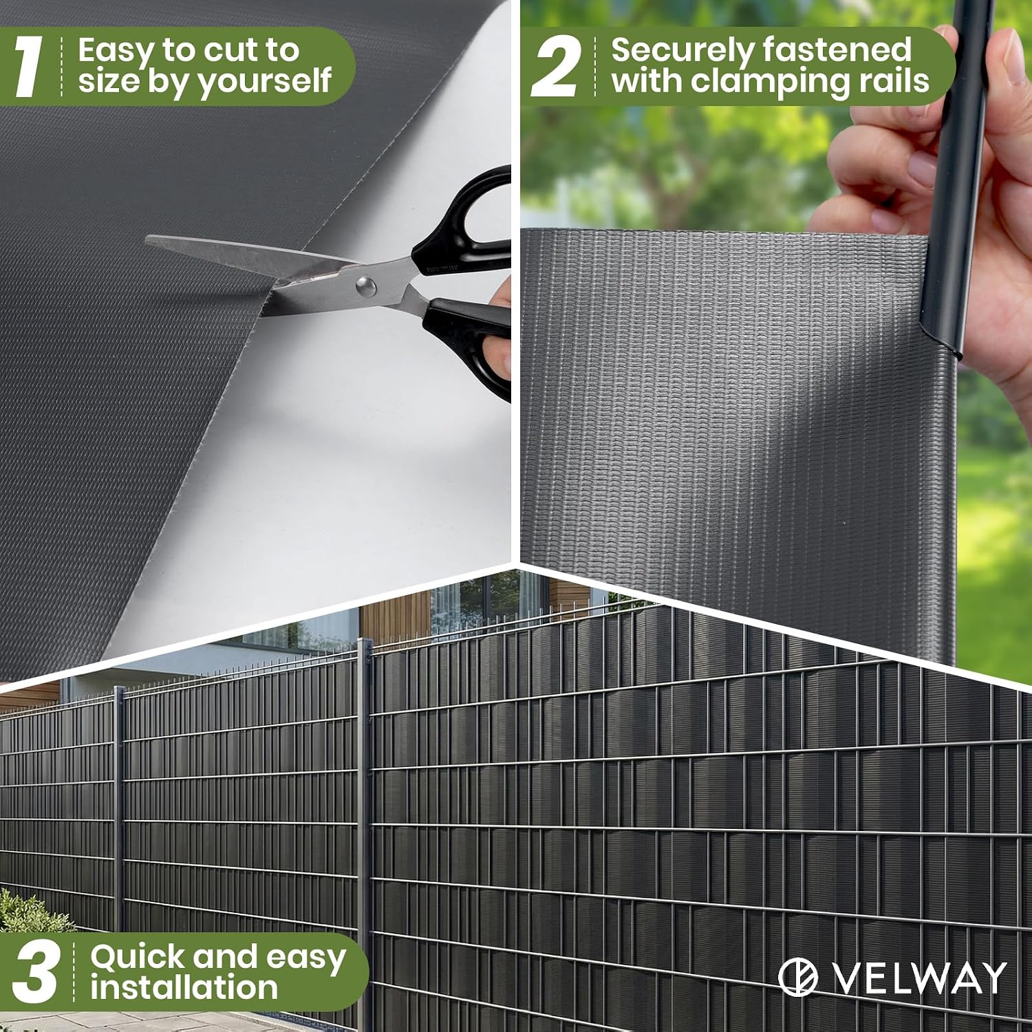 Detalle de Velway Strisce Frangivista in PVC per Recinzione a Doppi Picchetto – 50 m x 19 cm, 450 g/m², Anti-UV, Impermeabile e Antistrappo