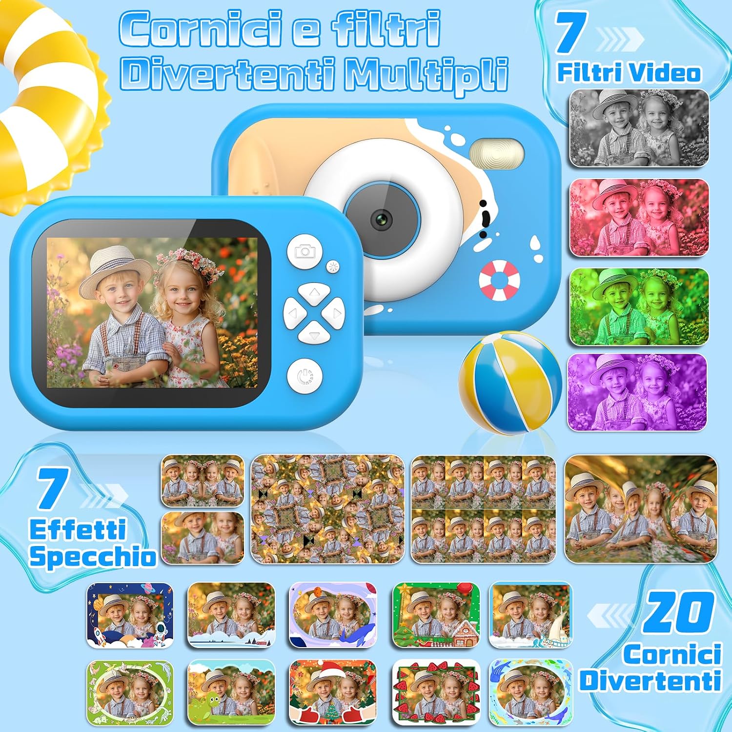 Thumbnail 6 de CHAKEYAKE: Macchina Fotografica per Bambini 1080P IP67, Zoom 10x e Schermo 2,4'' – Regalo Ideale per Avventure in Piscina e Spiaggia