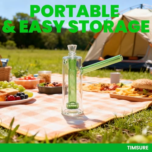 Thumbnail 2 de TIMSURE Glass Bong 13.5 cm – Dual-Tone Borosilicate with Two 14.5 mm Bowls, Green Stem and Clear Chamber