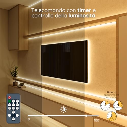 Detalle de NELUX Striscia LED COB 2 m – 960 LED, 2700K, luce calda, con telecomando e trasformatore 24V