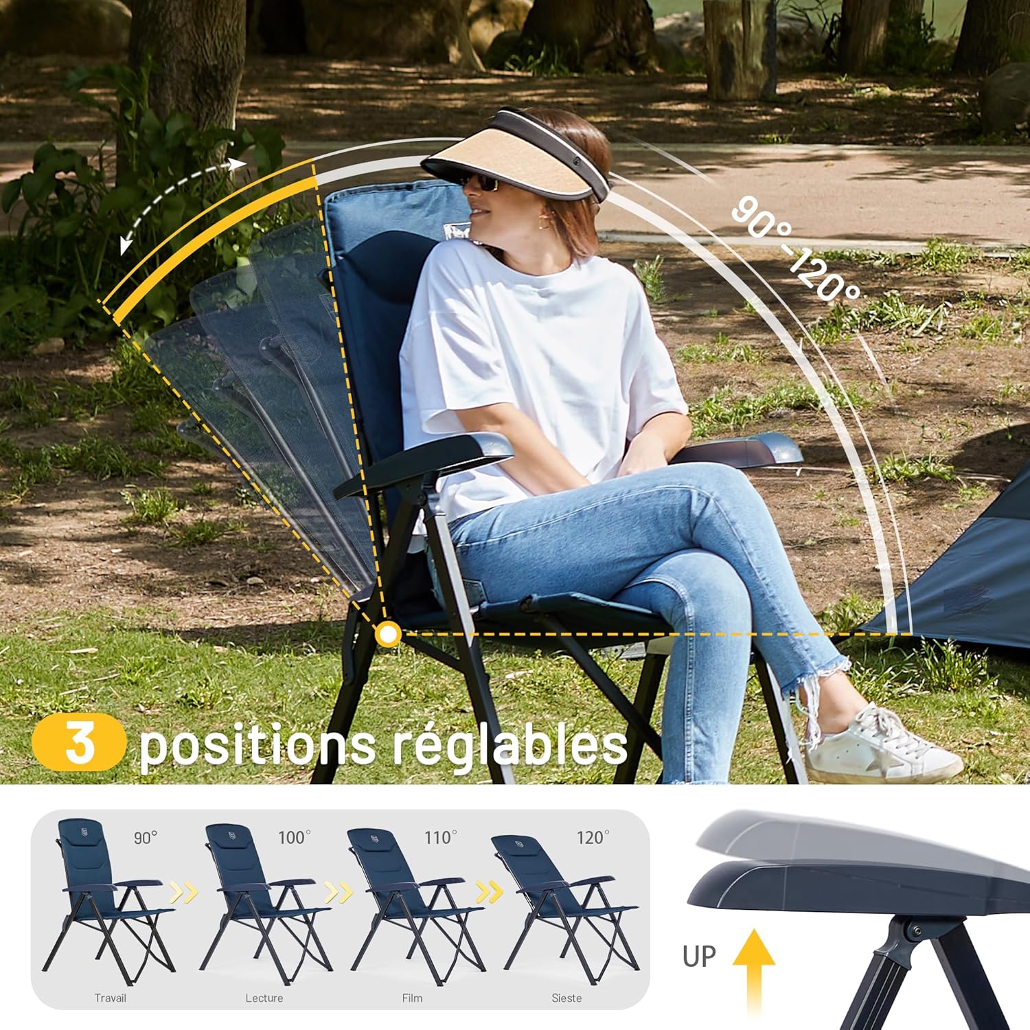 Thumbnail 4 de TIMBER RIDGE Chaise pliante camping portable 150 kg, dossier haut 4 positions