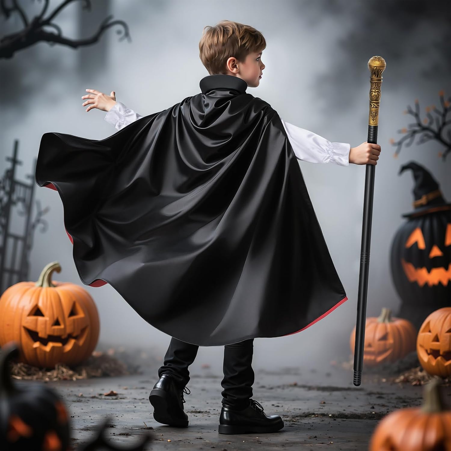 Thumbnail 5 de KukuFun Vampire Costume Set for Kids with Reversible Cape, Shirt, Pants & Scepter
