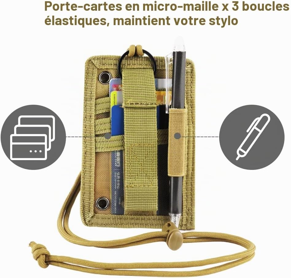 Detalle 2 de OFFCUP tactische badgehouder in nylon, bruin, met verstelbaar nekkoord