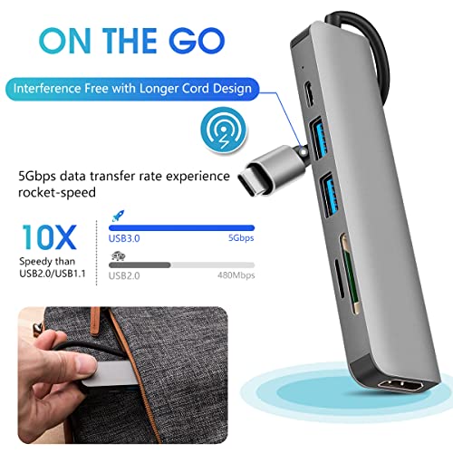 Thumbnail 1 de DEMKICO Hub USB Tipo C 6 en 1 con HDMI 4K, lector SD/TF, USB 3.0/2.0 y PD 100 W