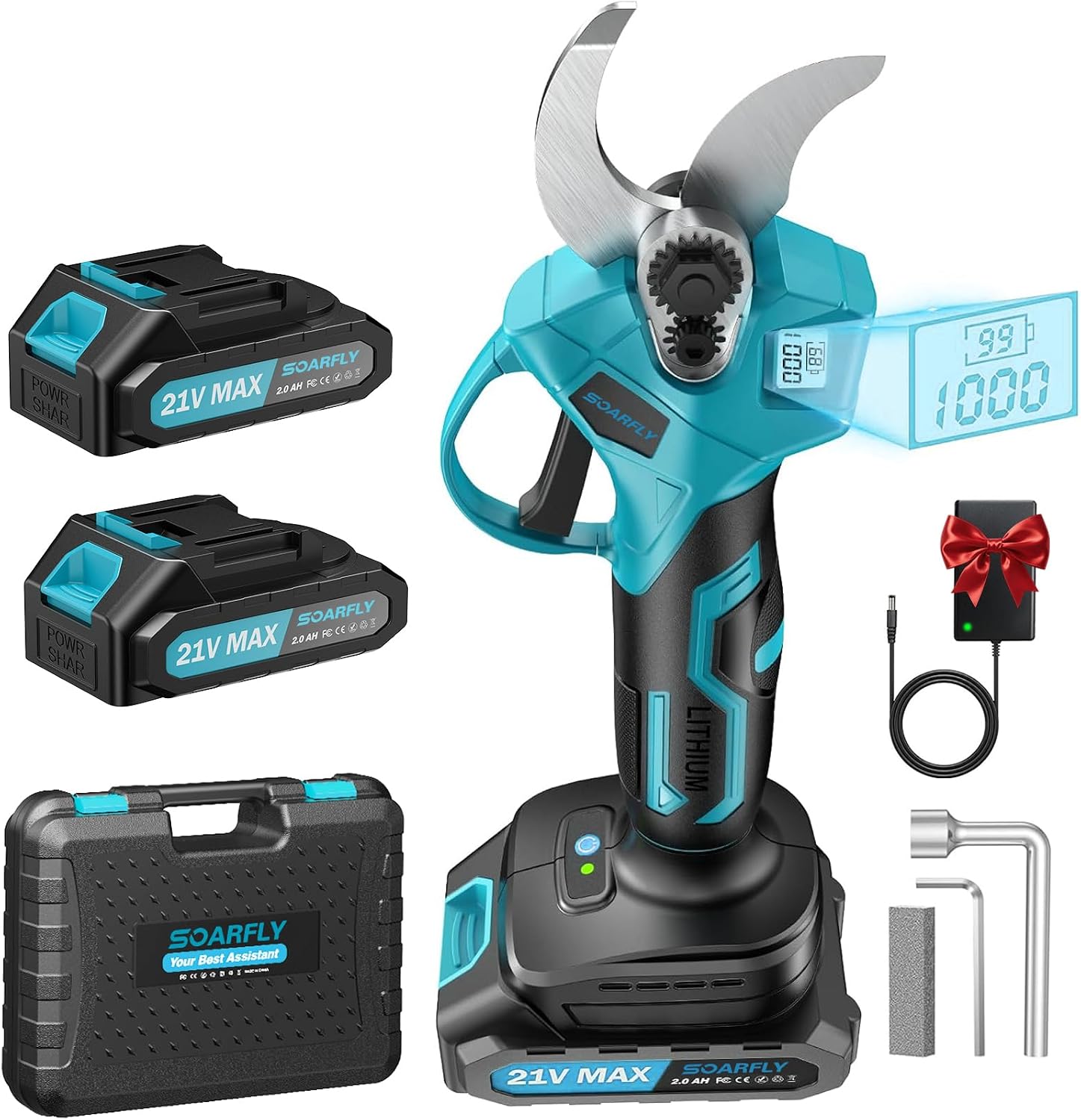 Detalle de SOARFLY Electric Secateurs Cordless 21V with 2 x 2000mAh Batteries