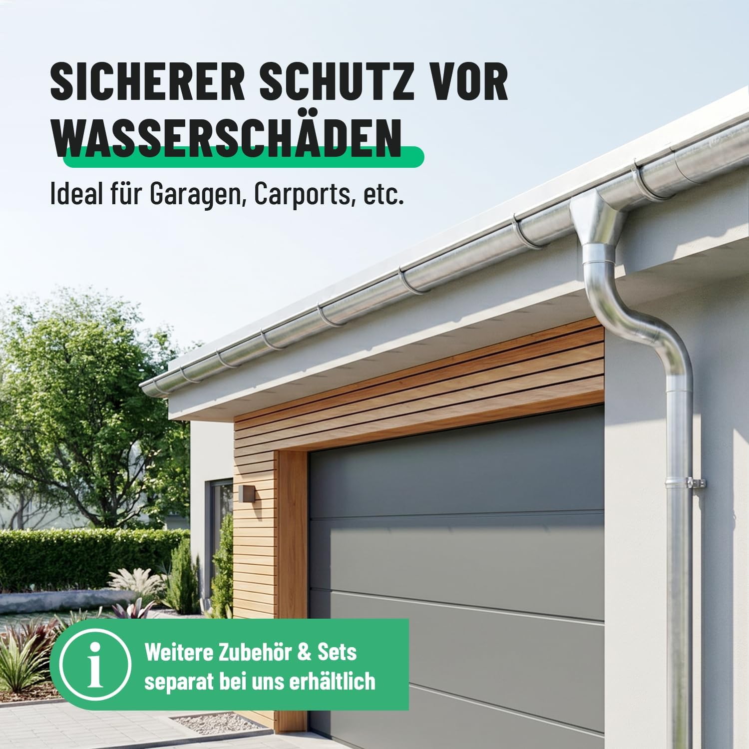 Thumbnail 1 de Greate Dachrinnen-Set 8,05 m mit verzinktem Fallrohr – robustes Komplettsystem für Haus, Gartenhaus und Carport