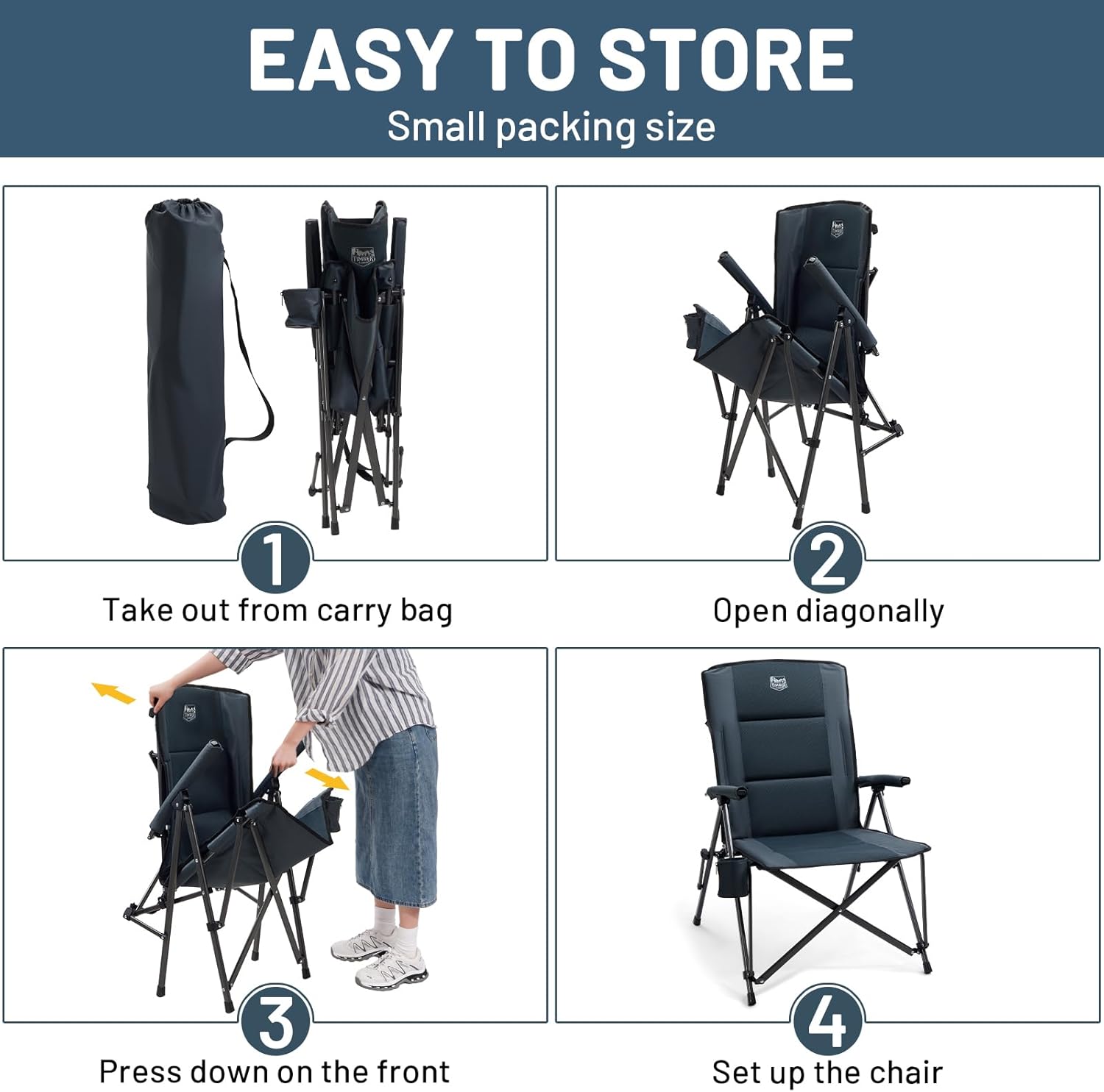 Thumbnail 6 de Timber Ridge Camping Chair 2 Set for Adults – Heavy Duty Oversized Folding Chairs with High Back, Padded Seat & Cup Holder (150kg)