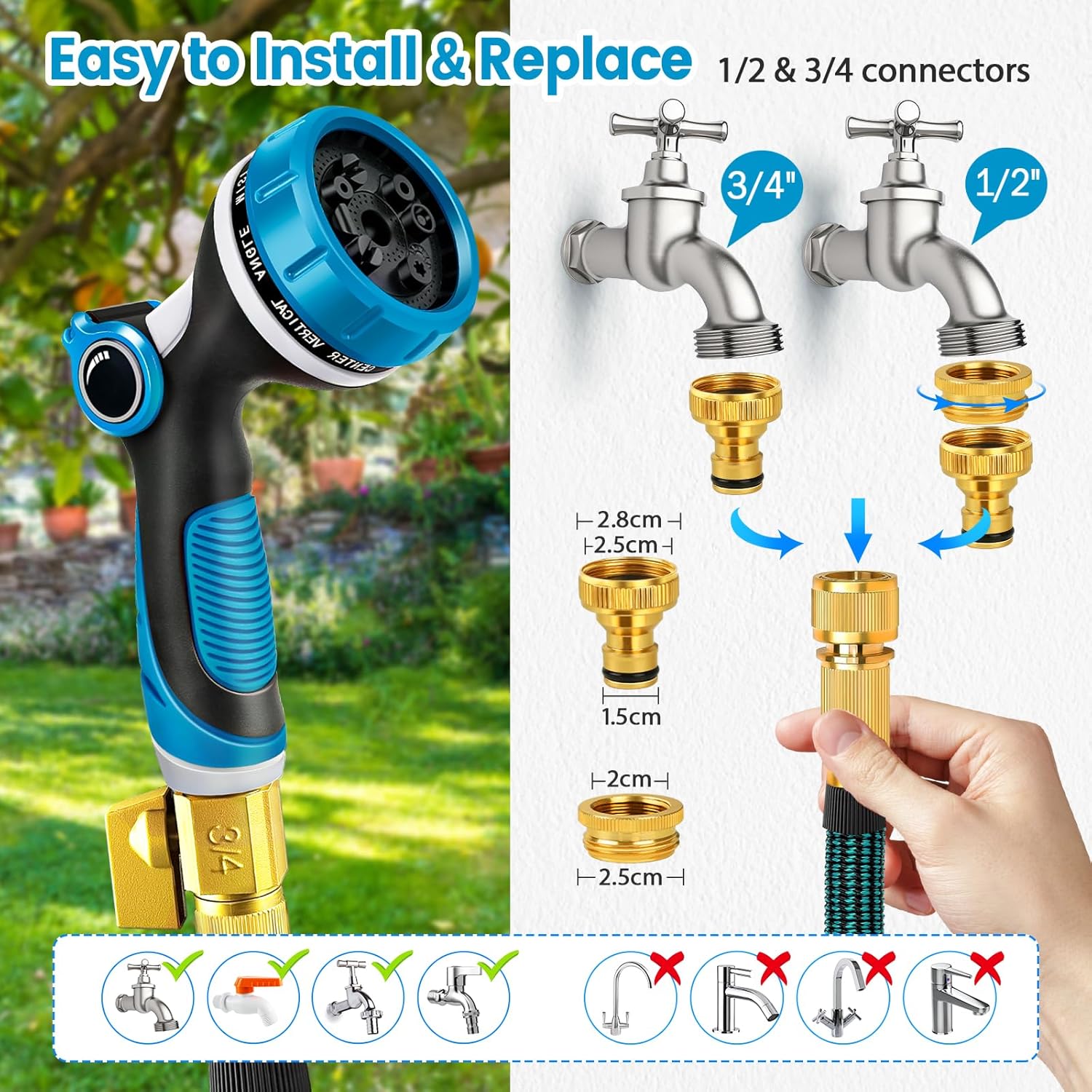 Detalle de Viosmut Expandable Garden Hose Pipe 15m (50ft) with 10-Mode Spray Gun and Retractable Design