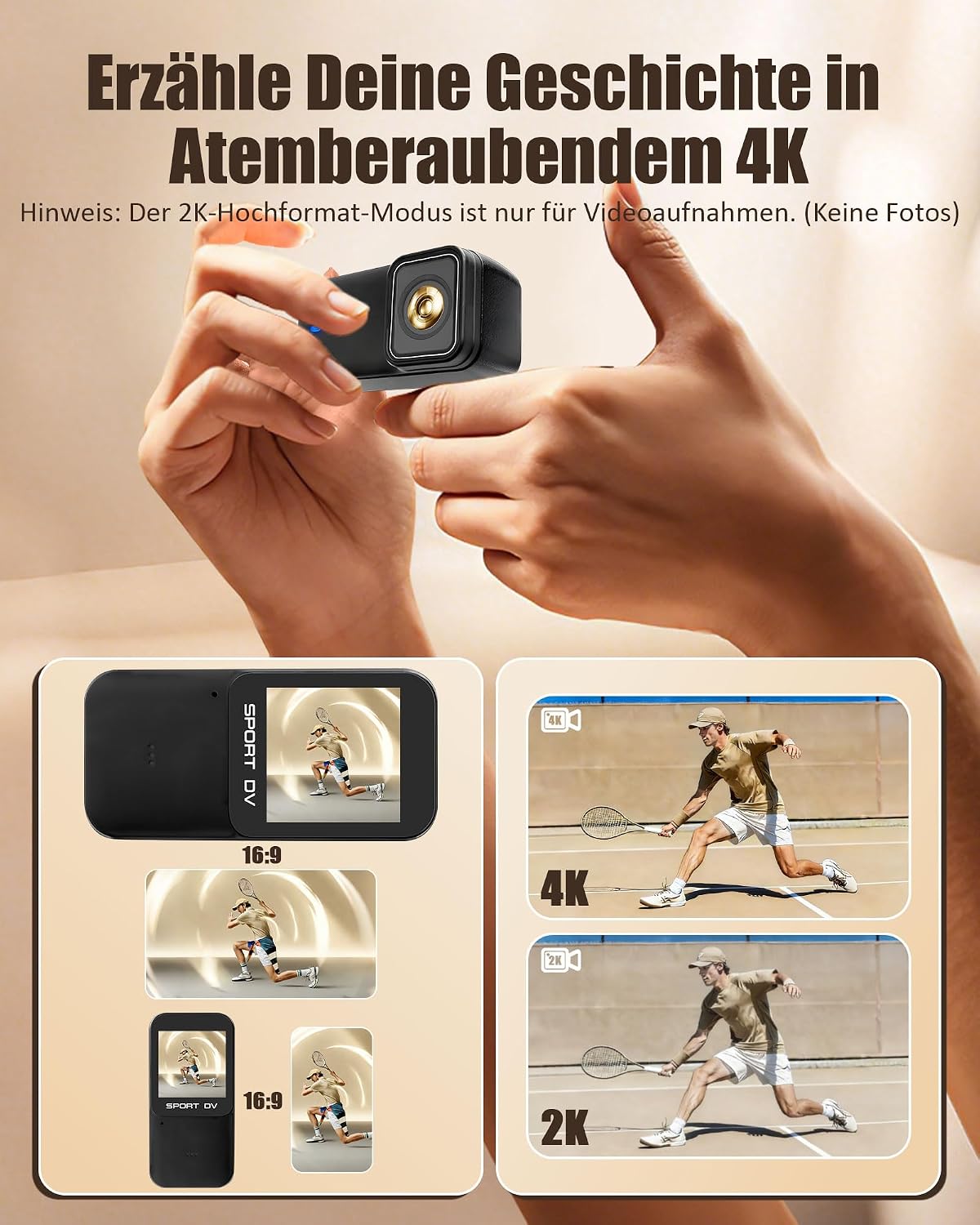 Detalle de NinjaCam NEU Action Cam 4K – POV-Kamera mit 64 GB, 30 m Wasserdicht, 1,47 Zoll Display