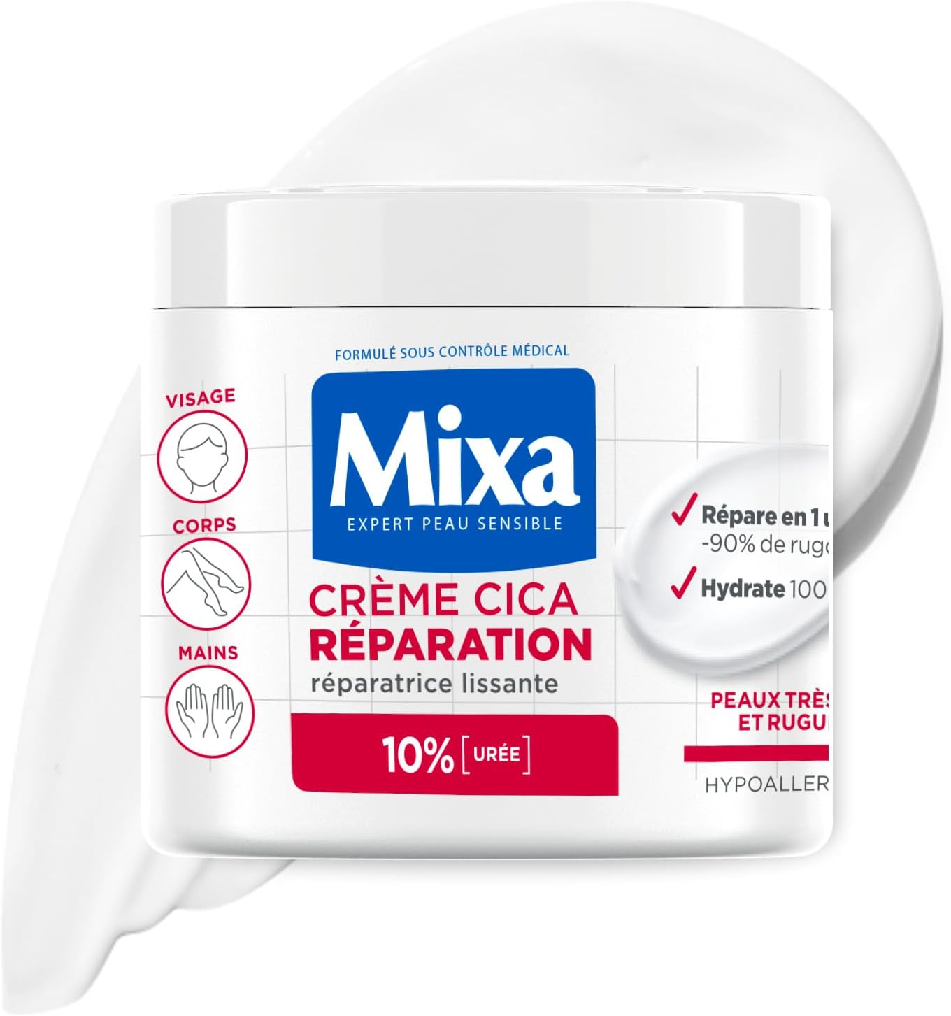 Mixa Crème Cica Réparation – Hydratation longue durée pour peaux très sèches (400 ml)