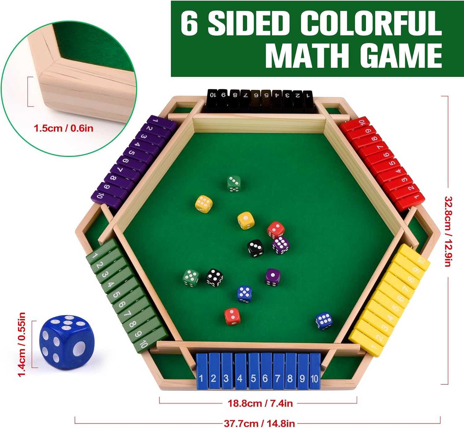 Detalle de Shut The Box en bois pour 6 joueurs