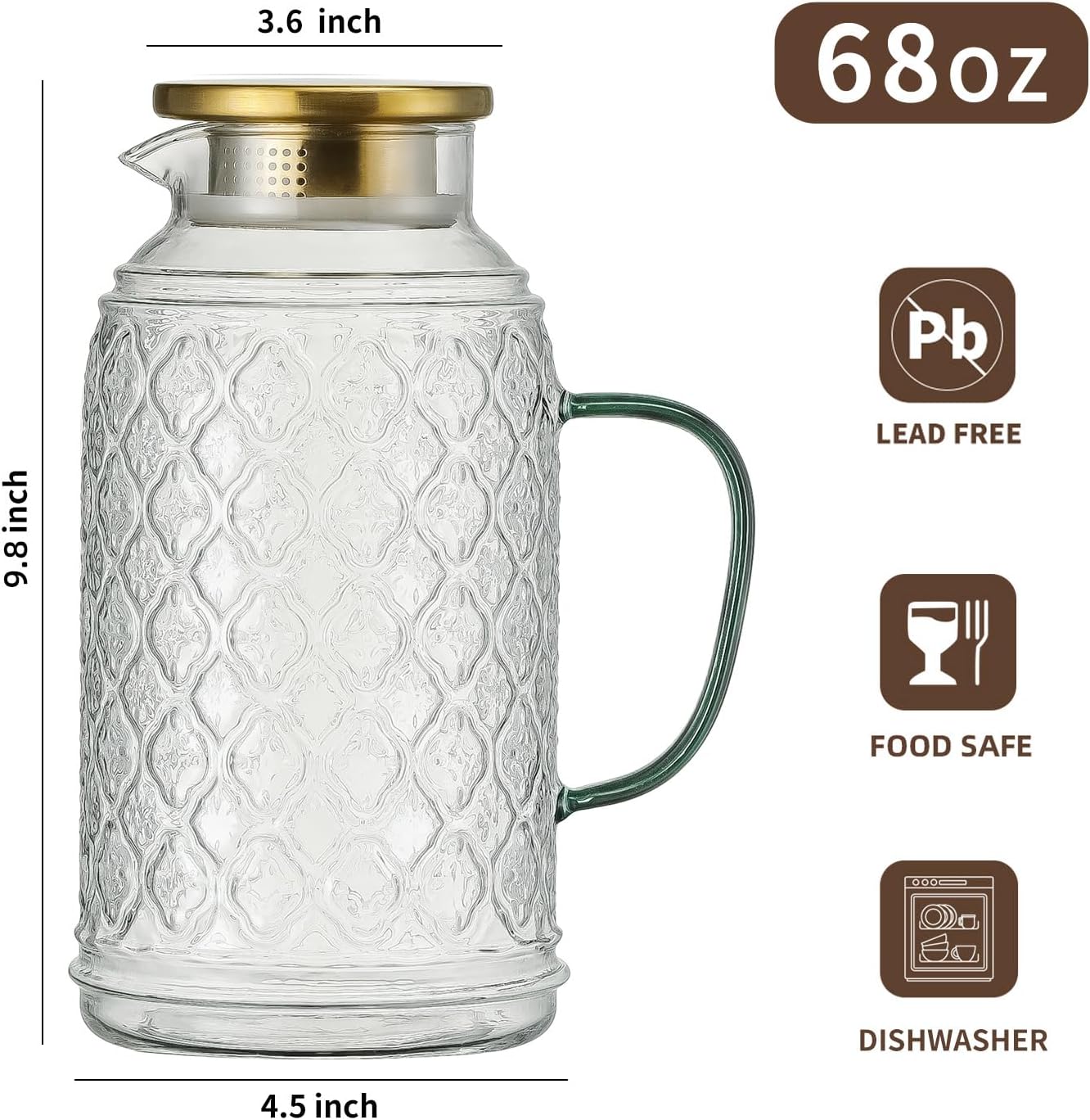 Detalle 2 de Buaic Glass Pitcher with Lid (2-Pack) — 68 oz Clear Borosilicate Carafes for Cold Brew, Coffee, Iced Tea & More