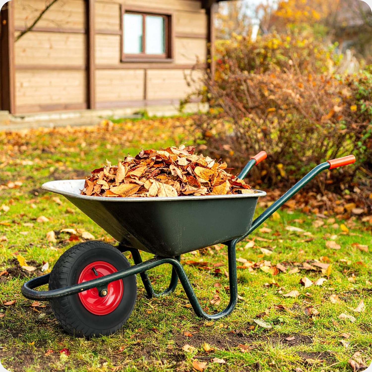 Detalle de Garronda Ersatzrad Schubkarre 4.80/4.00-8 Ø390 mm – Luftreifen 4PR, Tragkraft 220 kg, Achse & Kugellager, Grün-Schwarz