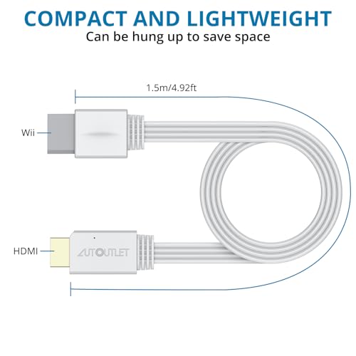 Detalle de AUTOUTLET Wii to HDMI Converter 1080P - 150 cm Output Cable, Compatible with Nintendo Wii/Wii U, HDTV and Monitors
