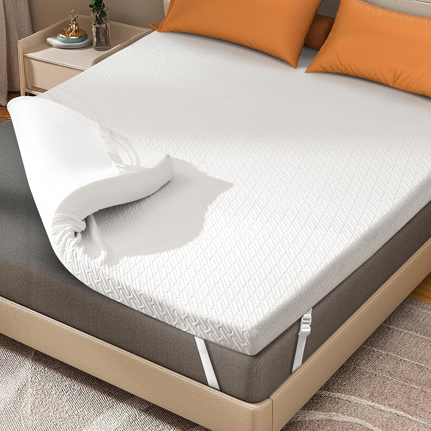 Detalle de DOPEDIO Memory Foam Mattress Topper (Super King) with OEKO-TEX Certified Bamboo Cover