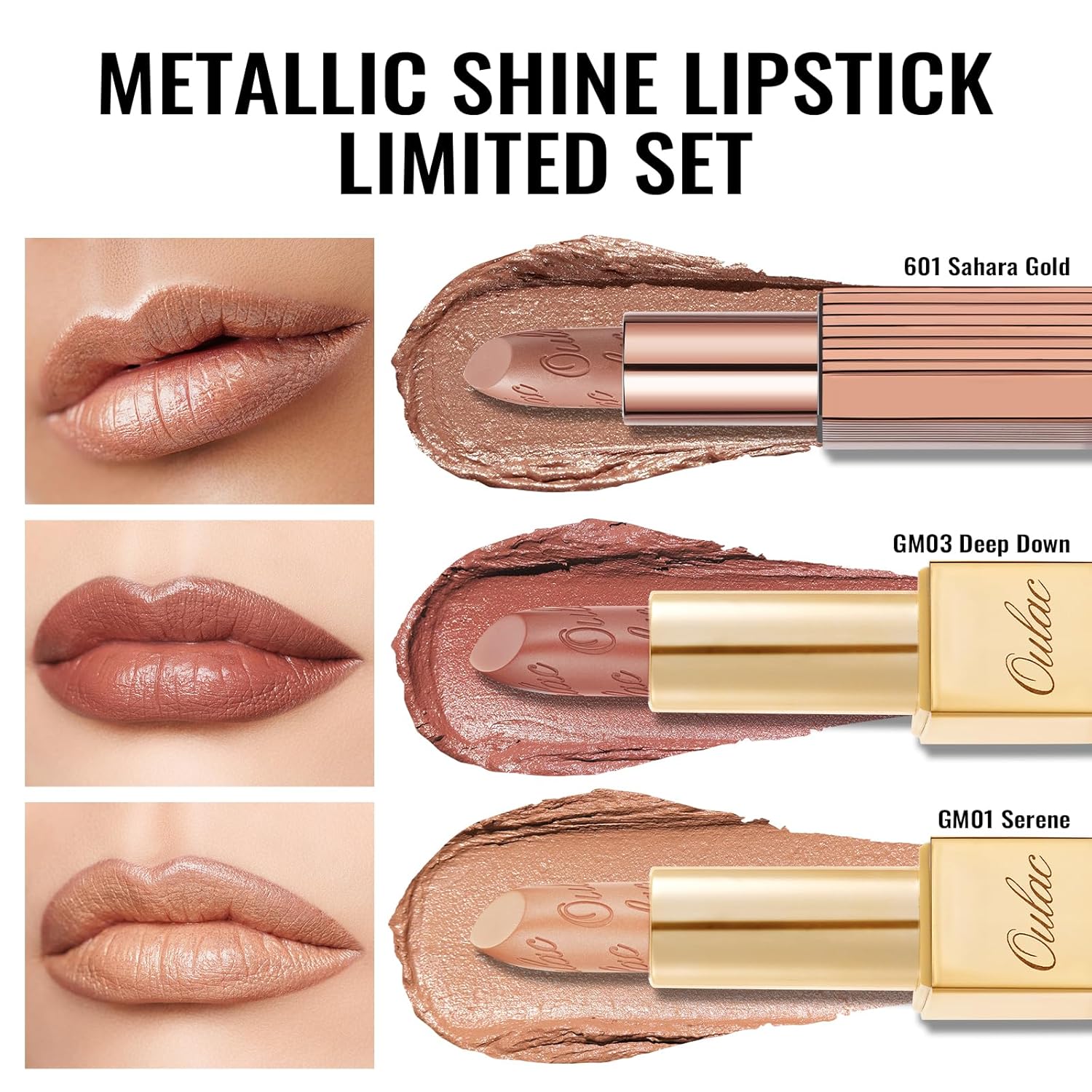 Thumbnail 1 de Oulac Nude Metallic-Glanz Lippenstift-Set (Mattes Metallic-Finish) – 2-teilig, vegan