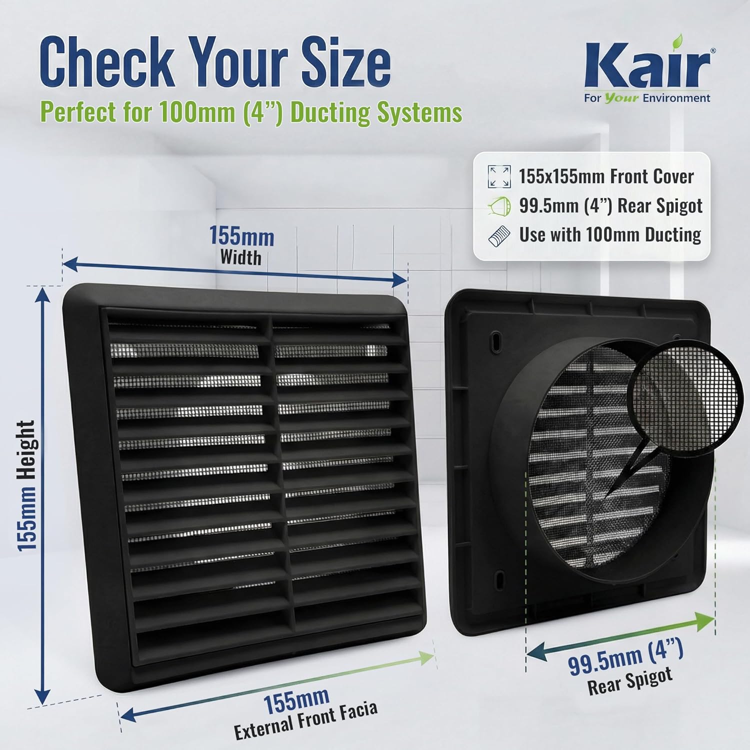 Detalle 2 de Kair louvred wall vent grille 100mm